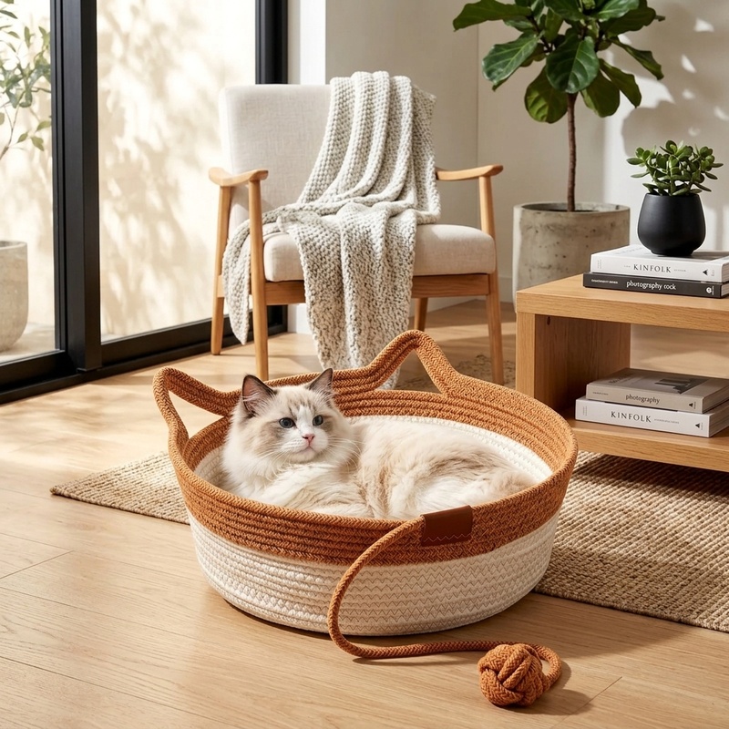 Furniture Hardware For Bed - 35/40/46cm Handwoven Cotton Rope Cat Basket