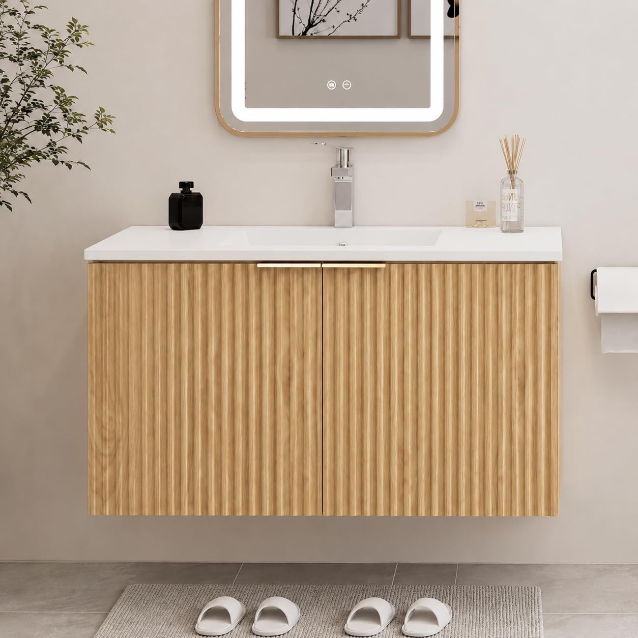 Soft Close Hinge - Modern Floating Bathroom Vanity With Wavy
