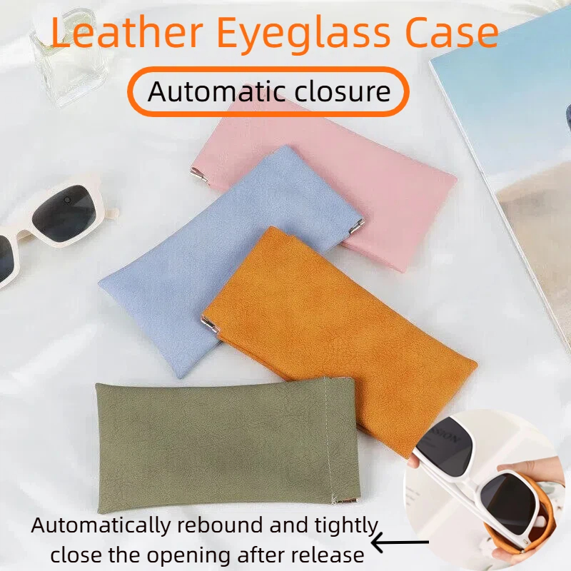 Soft Close Hinge - Unisex Leather Eyeglass Case Portable Auto-Close