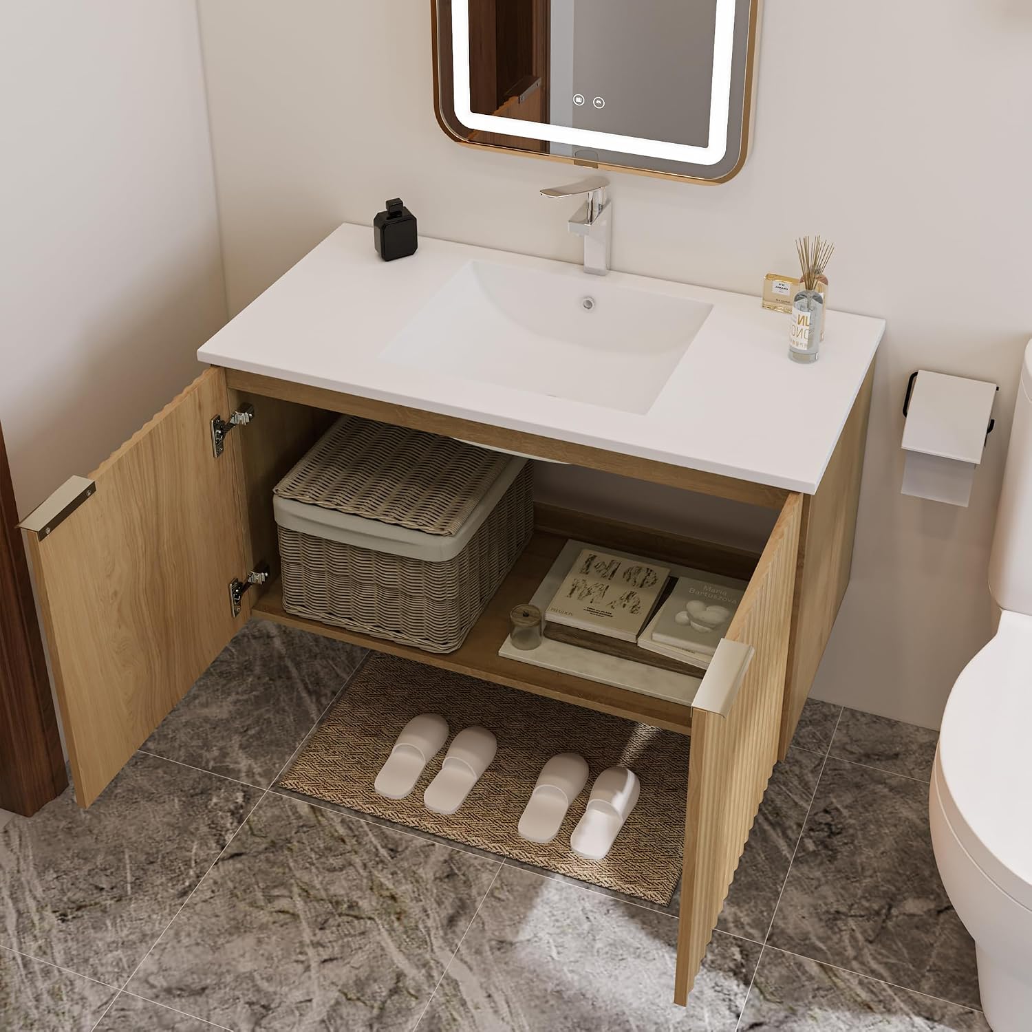 Modern Floating Bathroom Vanit - Soft Close Hinge ulasan dan harga